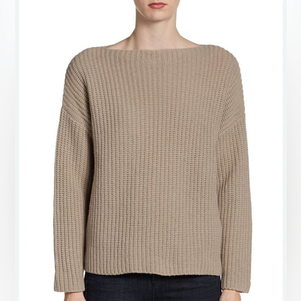 Vince Brown Boatneck Yak Wool Knit Cropped Sweater Size XS